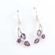 Alternate View Sterling Silver Amethyst 3 Stone Drop Earrings