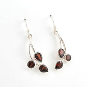 Alternate View Sterling Silver Garnet 3 Stone Drop Earrings