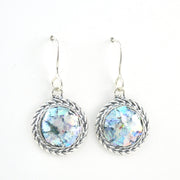 Alternate View Sterling Silver Roman Glass Round Dangle Earrings
