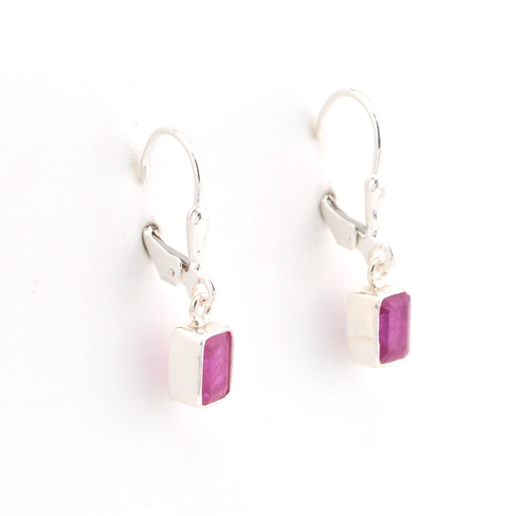 Alternate View Sterling Silver Ruby 4x6mm Rectangle Dangle Earrings