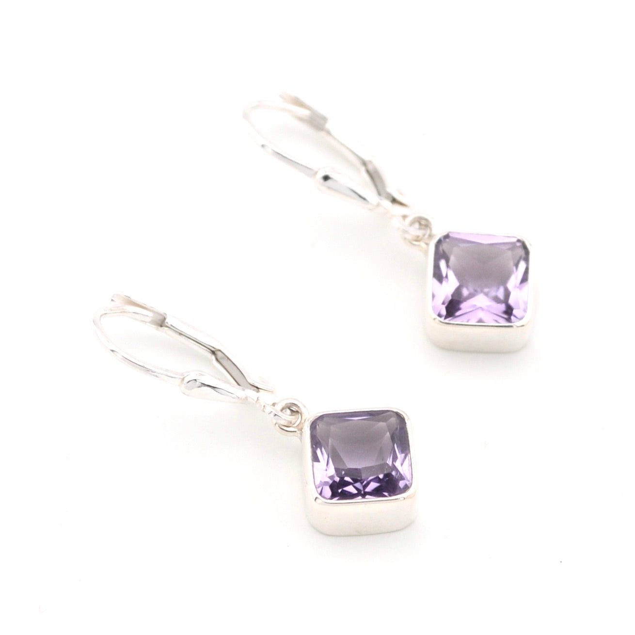 Amethyst 7mm Offset Square Dangle Earrings Lilac