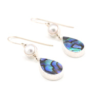Angled View Pearl Abalone Tear Dangle Earrings