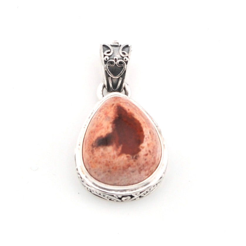 Another Close Up Mexican Fire Opal 14x16mm Tear Bali Pendant