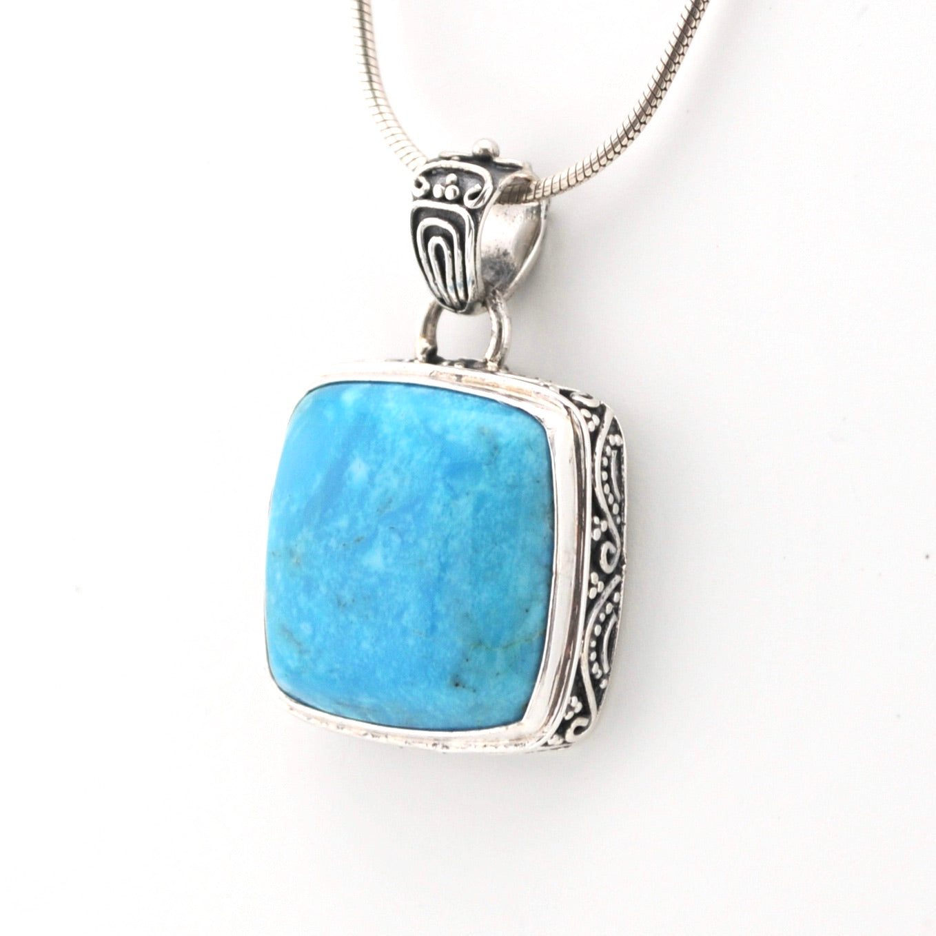 Sterling Silver Arizona Turquoise 17mm Square Bali Pendant