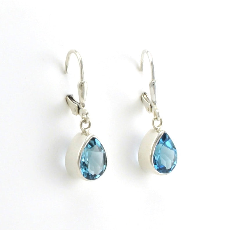 Side View Sterling Silver Blue Topaz 5x7mm Teardrop Earrings