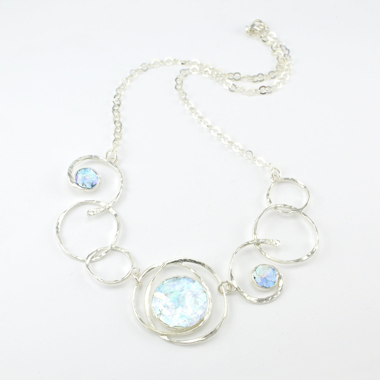 Sterling Silver Roman Glass 3 Circle Swirl Necklace