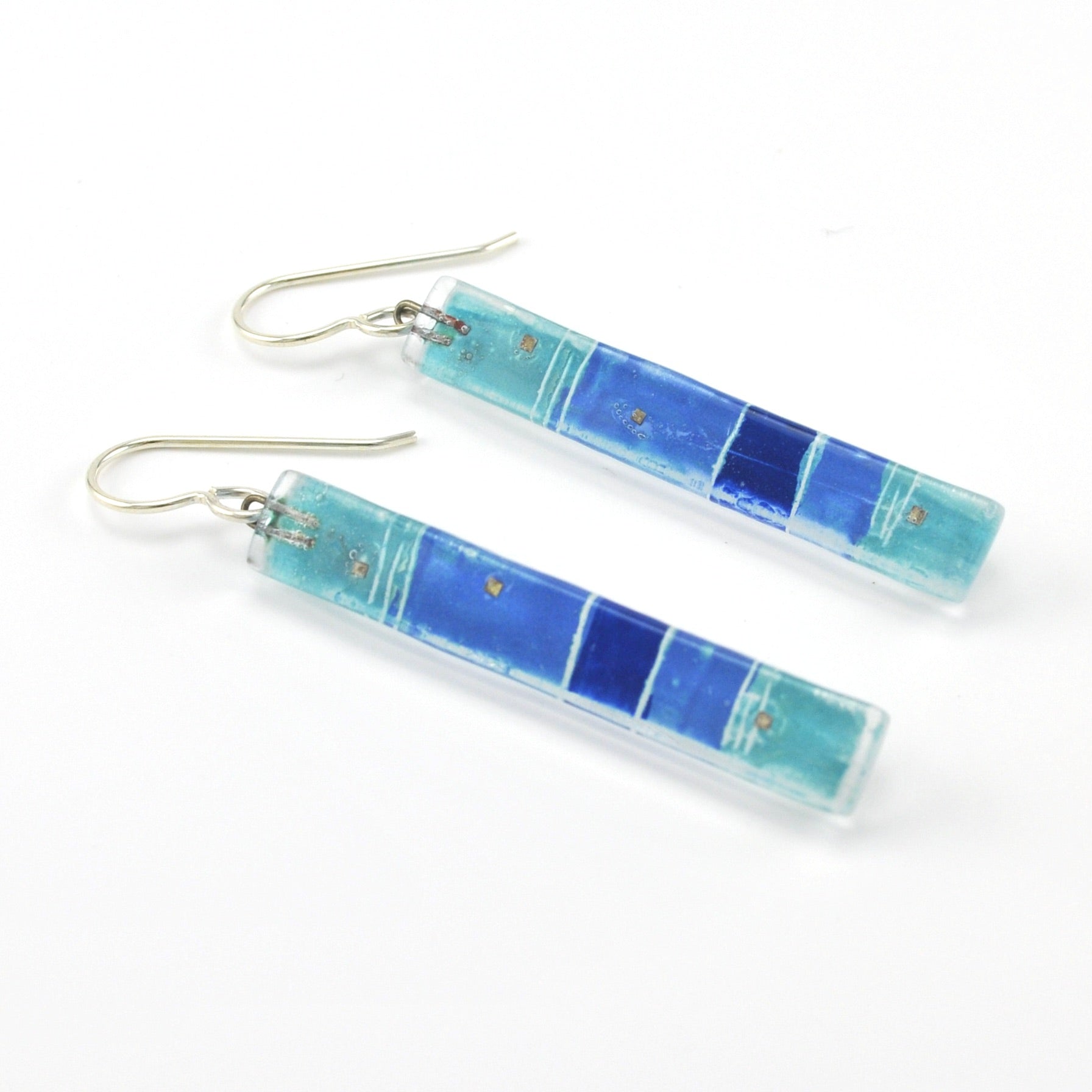 Glass Blue Strata Bar Earrings