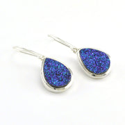 Sterling Silver Blue Druzy Agate Tear Dangle Earrings