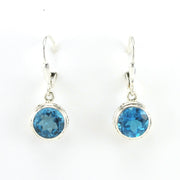 Alt View Sterling Silver Blue Topaz 8mm Round Bali Dangle Earrings