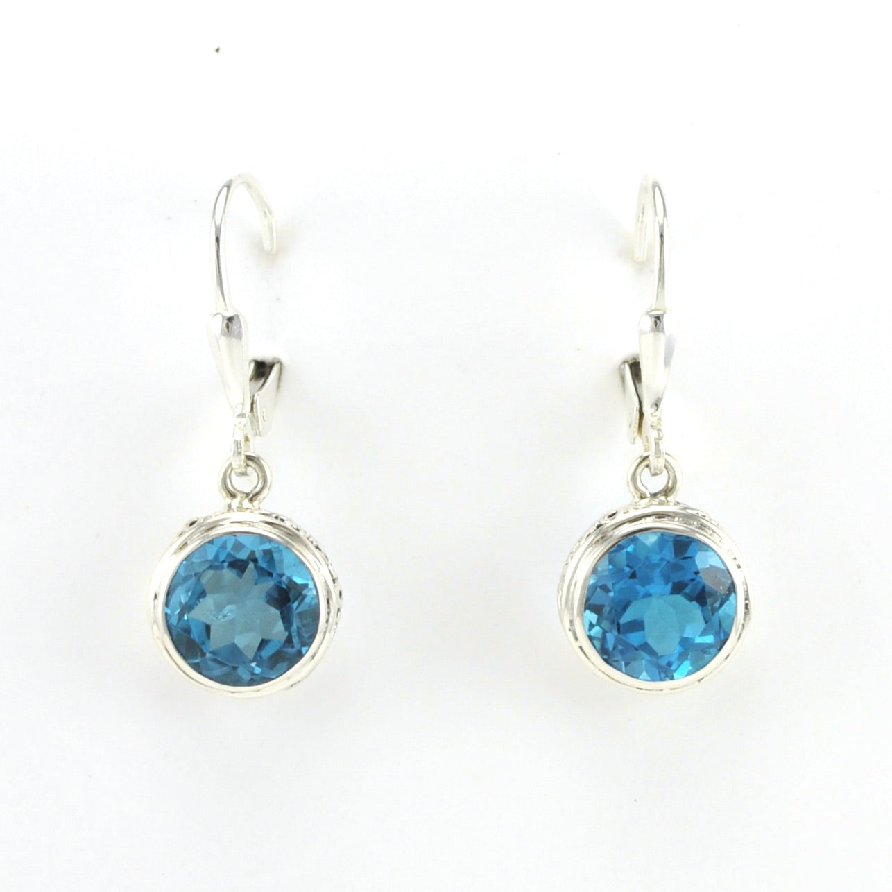 Alt View Sterling Silver Blue Topaz 8mm Round Bali Dangle Earrings