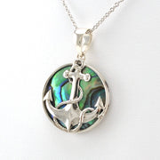 Side View Sterling Silver Abalone Anchor Necklace
