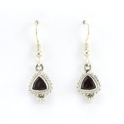 Alt Veiw Sterling Silver Garnet 7mm Trillion Dangle Earrings