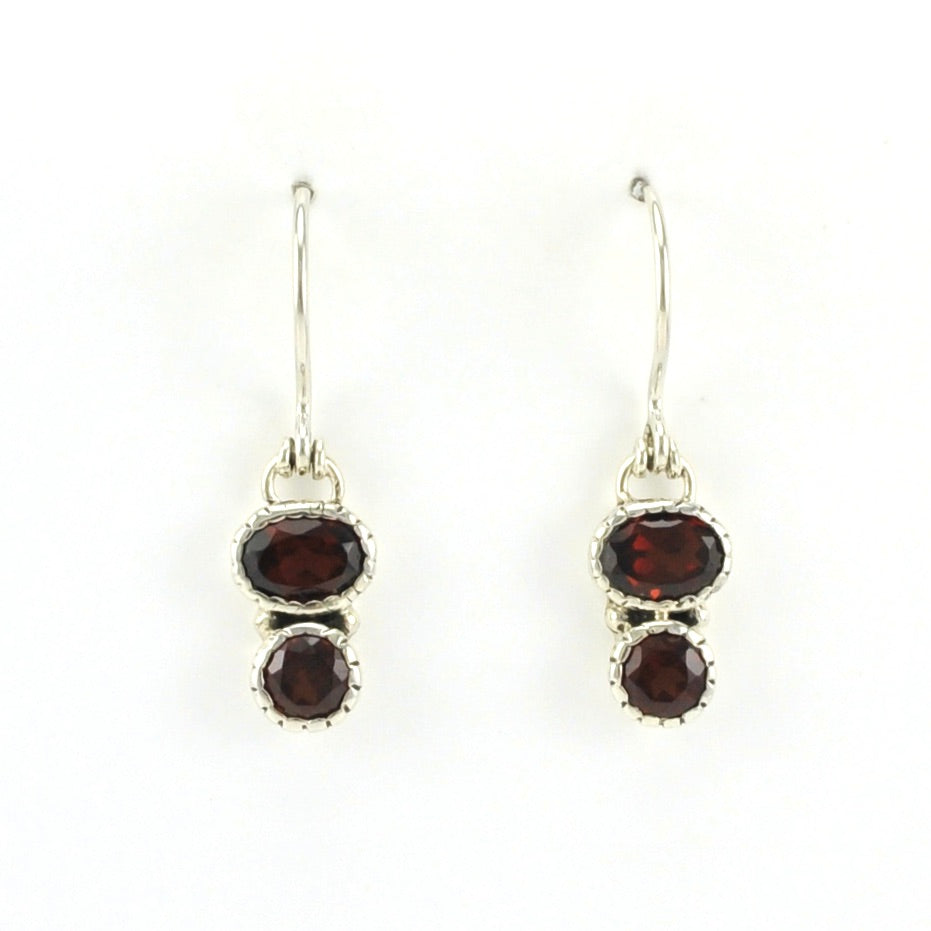 Alt View Sterling Silver Garnet 2 Stone Dangle Earrings