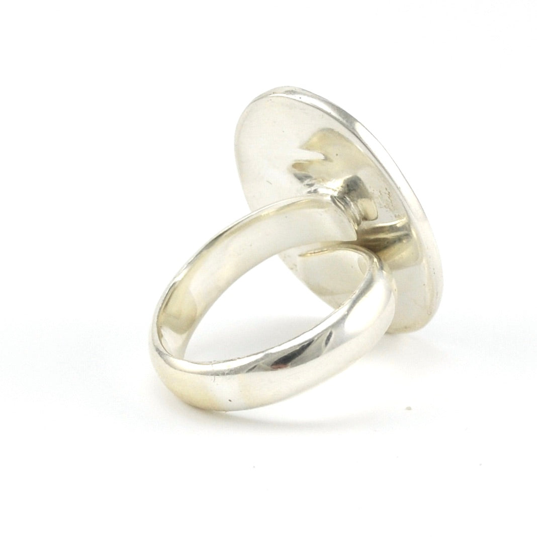 Back View Sterling Silver Abalone Oval Adjustable Ring