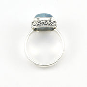 Bezel Detail Silver Aquamarine 10mm Square Bali Ring