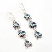 Blue Topaz 3 Stone Bali Dangle Earrings