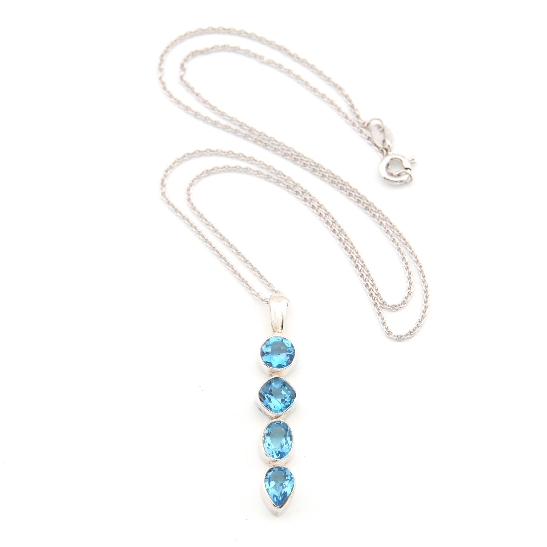 Silver Blue Topaz 4 Stone Necklace