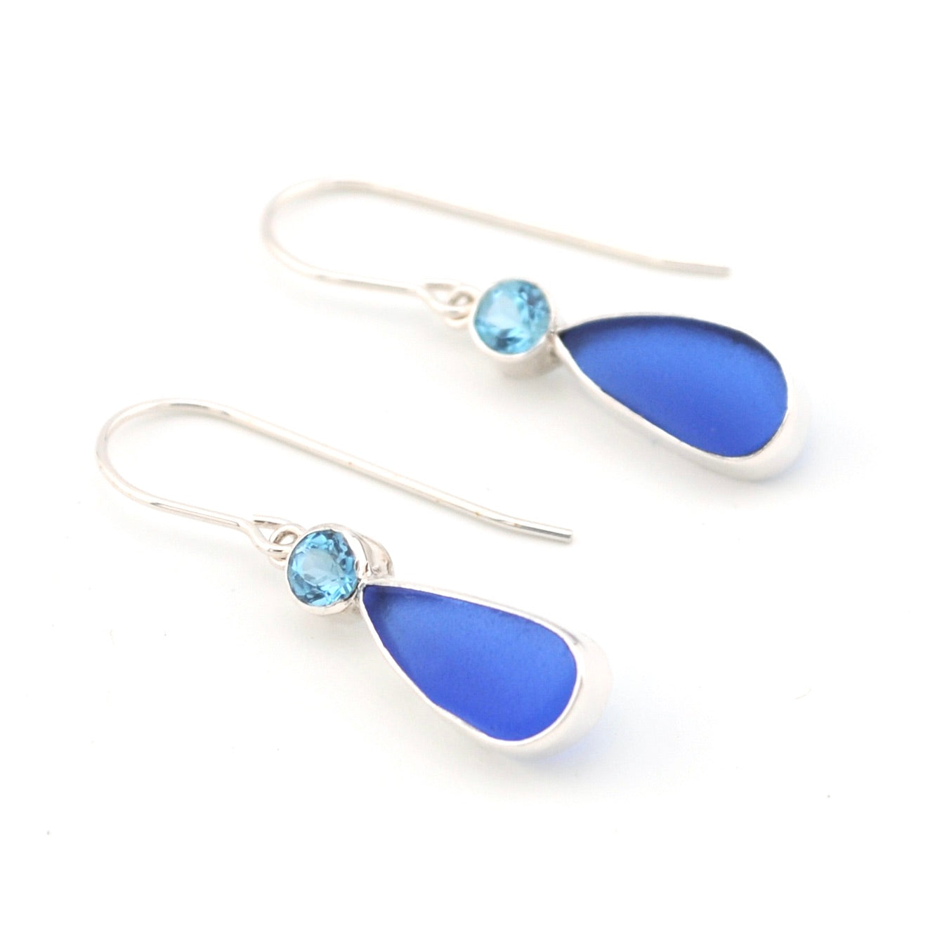 Blue Topaz Cobalt Sea Glass Tear Earrings
