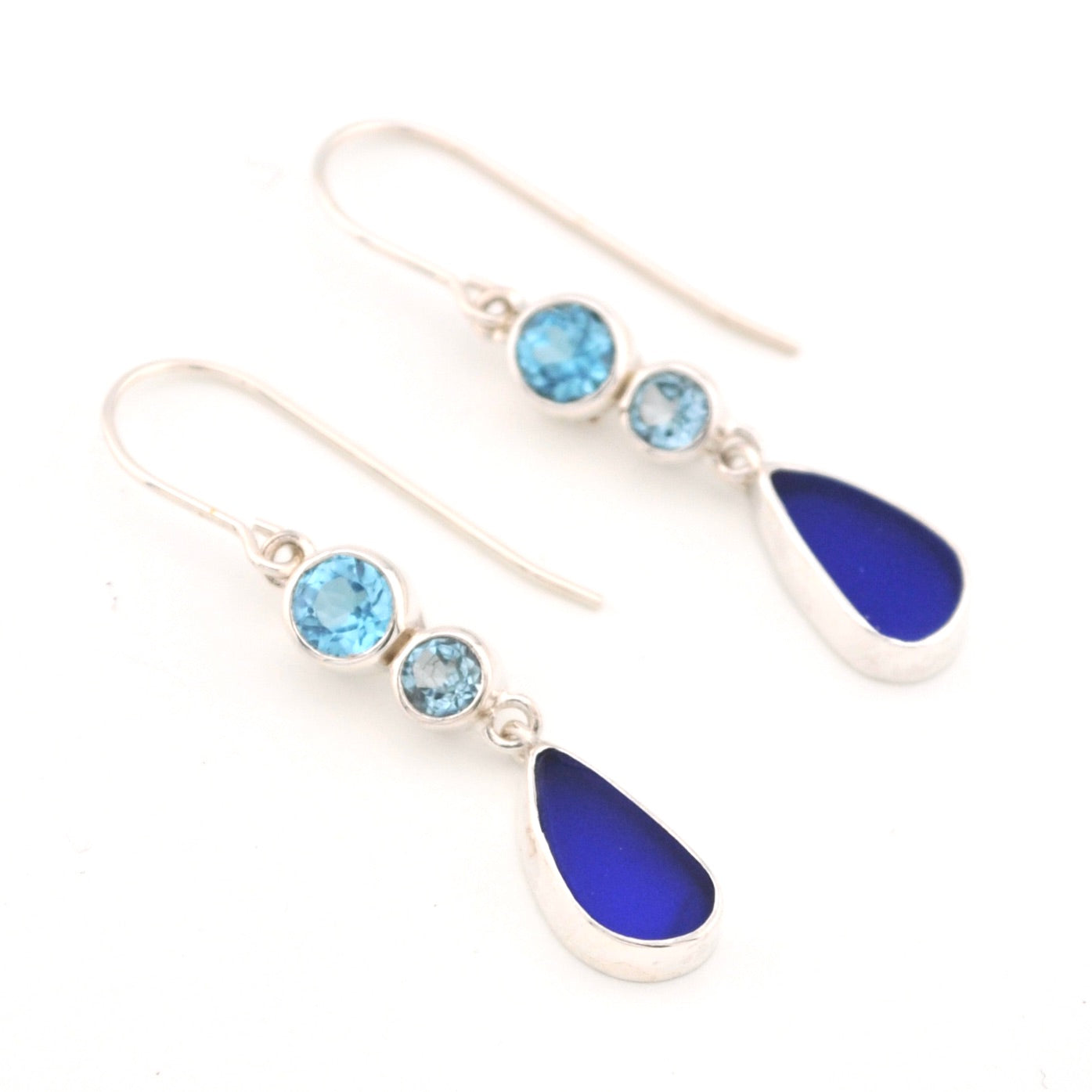 Larimar Polished Round Dangle Earrings - Sterling Silver  Sterling Silver Gemstone Dangle Earrings display picture 1