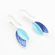 Blue Turquoise Two Tone Leaf Earrings