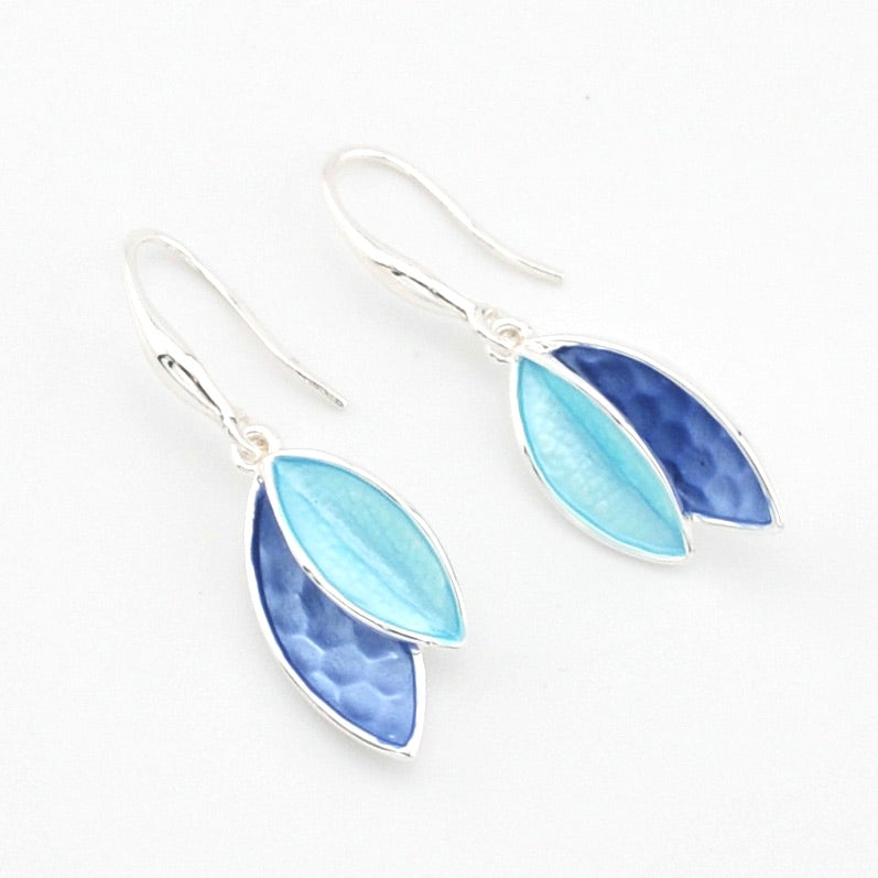 Blue Turquoise Two Tone Leaf Earrings