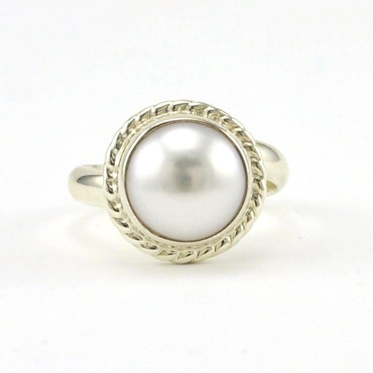 Sterling Silver Pearl Large Rope Ring