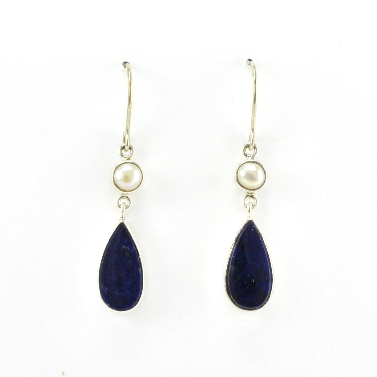 Alt View Sterling Silver Pearl Lapis Dangle Earrings