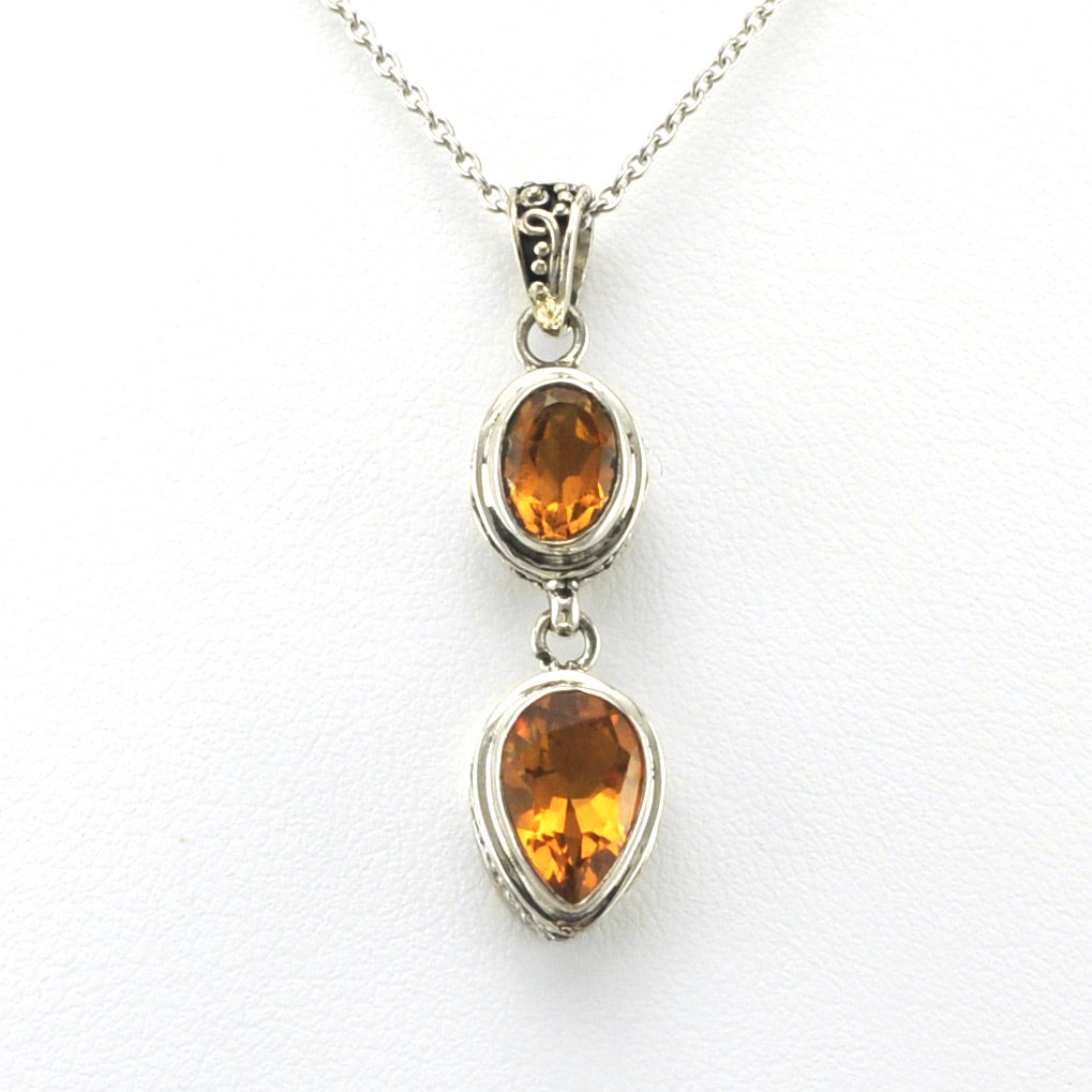Alt View Sterling Silver Citrine Oval Pear Bali Necklace