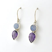 Side View Sterling Silver Australian Opal Amethyst Tear Earrings