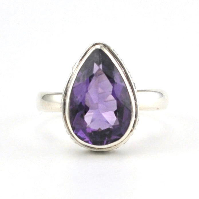 Alt View Sterling Silver Amethyst 9x14mm Tear Ring
