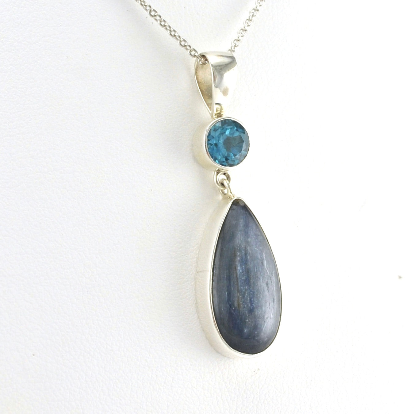 Side View Sterling Silver Blue Topaz Kyanite Necklace
