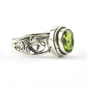 Side View Sterling Silver Peridot 6x8mm Oval Scroll Ring