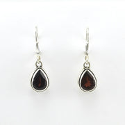 Alt View Sterling Silver Garnet 6x8mm Tear Bail Dangle Earrings