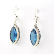Side View Silver Blue Topaz 7x14mm Marquise Bali Dangle Earrings