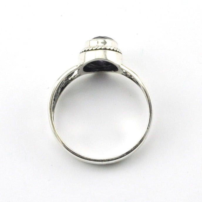 Alternate View Sterling Silver Amethyst 6x8mm Scroll Ring
