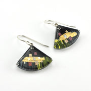 Glass Black Golden Phase Fan Earrings