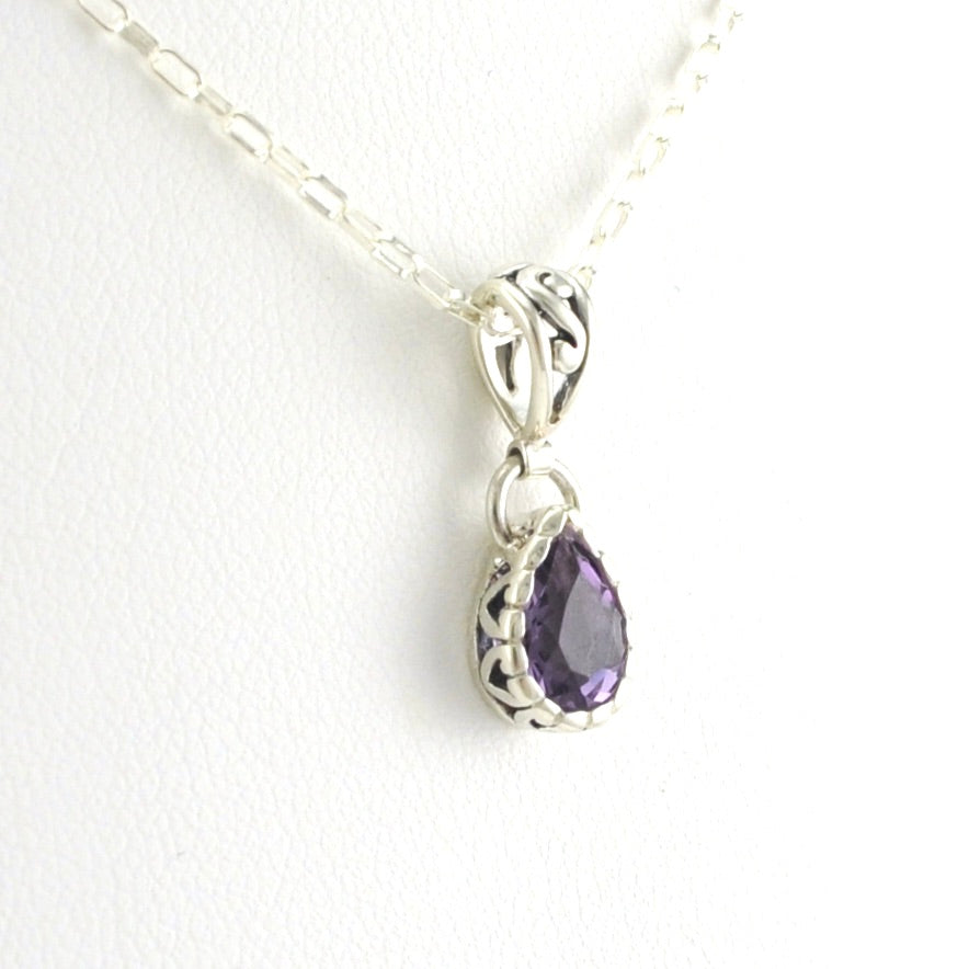 Side View Sterling Silver Amethyst Tear Necklace