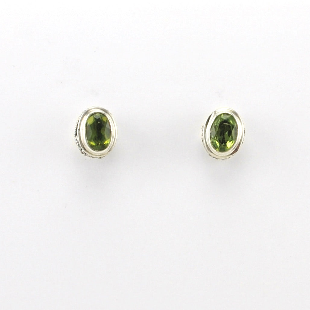 Alt View Sterling Silver Peridot 4x6mm Oval Bali Post Earrings