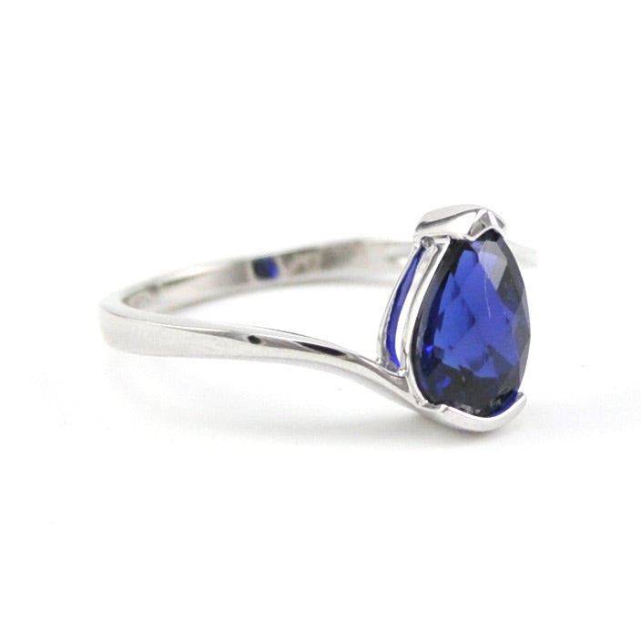 Side View Silver Created Sapphire 1.8ct Tear Ring