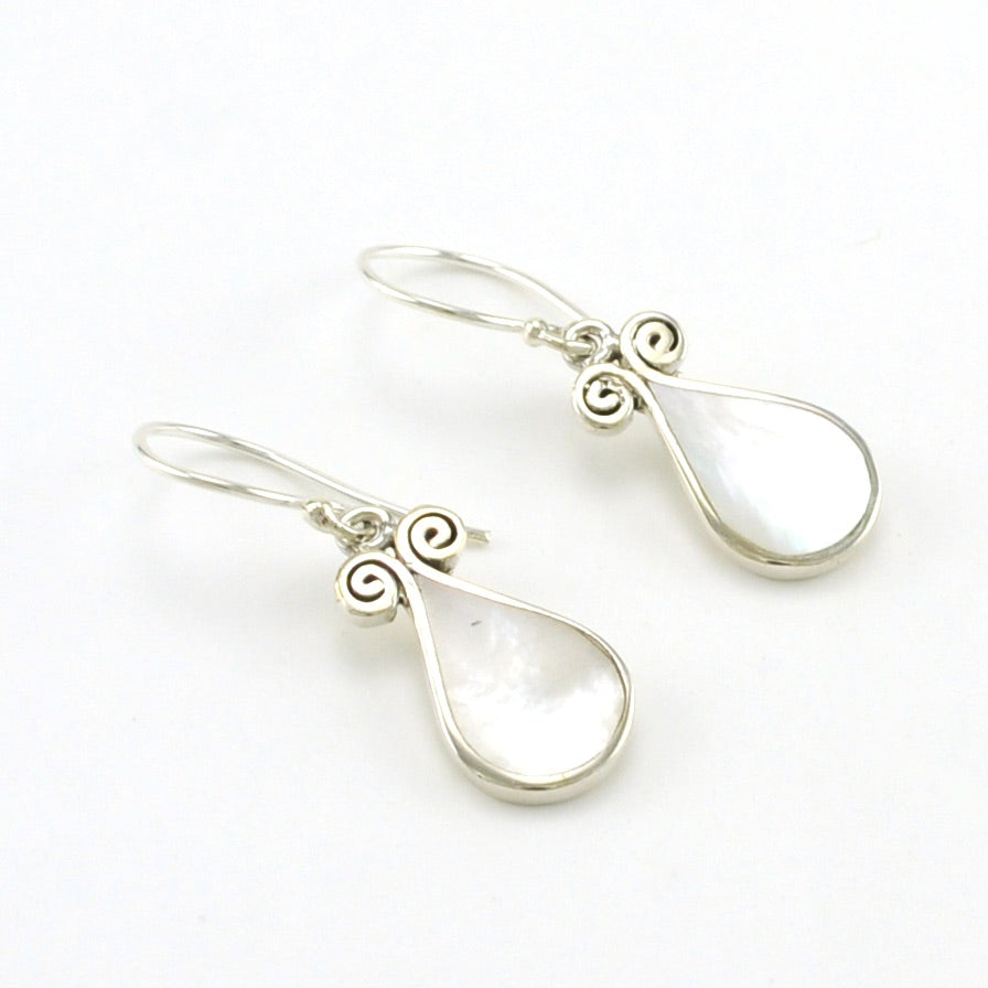 Sterling Silver Mother of Pearl Tear Double Swirl Earrings