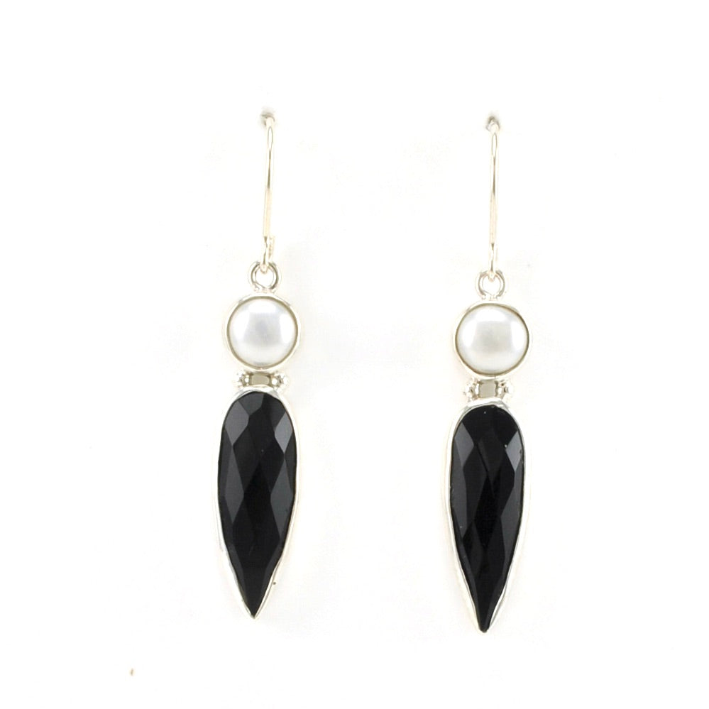 Alt View Sterling Silver Pearl Black Onyx Dangle Earrings