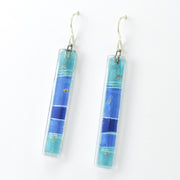 Side View Glass Blue Strata Bar Earrings