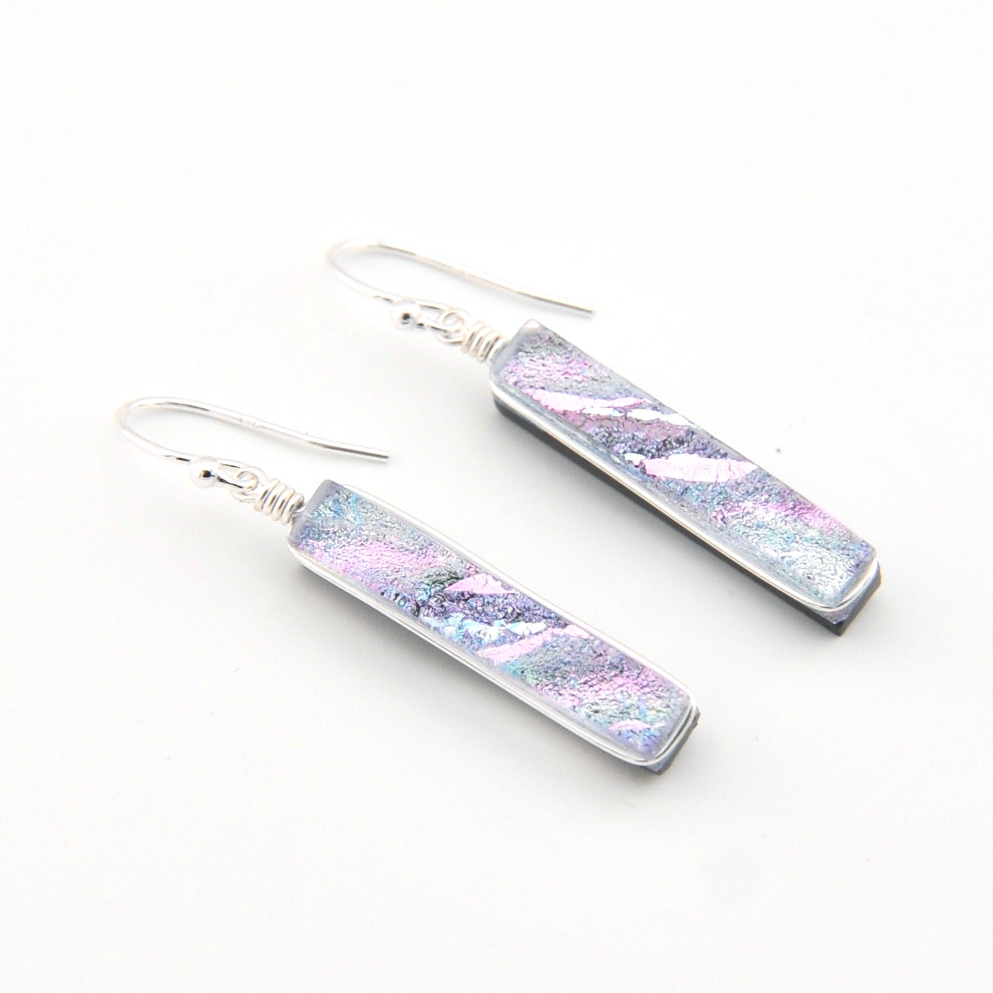 Dichroic Glass Pink Rectangular Earring