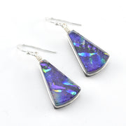 Dichroic Glass Purple Rainbow Fan Dangle Earrings