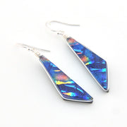 Dichroic Glass Rainbow Blue Comet Dangle Earrings