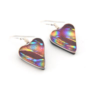 Dichroic Glass Rainbow Red Heart Earrings