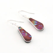 Dichroic Glass Rainbow Red Small Tear Dangle Earrings
