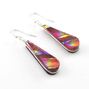 Dichroic Glass Rainbow Red Tear Earrings