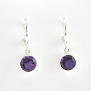 Alternate View Silver Amethyst 8mm Round Dangle Earrings