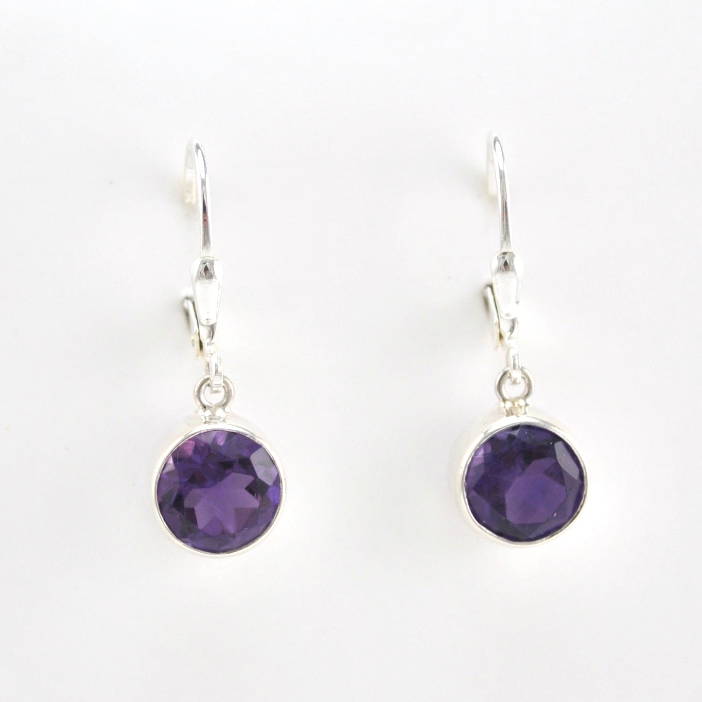 Alternate View Silver Amethyst 8mm Round Dangle Earrings